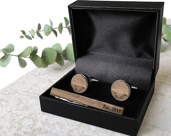 5 Year Anniversary Gift / Walnut Wood Cufflinks / Wedding Cufflinks / Groom Gift / 5th Anniversary Gift for Him / Established 2012 / Date