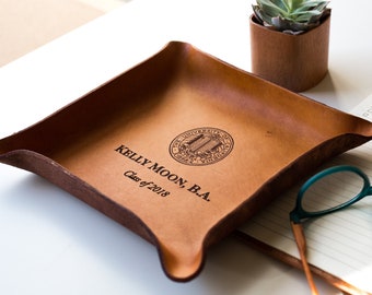College Graduate Gift / Custom Leather Tray / Graduation Gift Ideas / Custom gift with University Seal, name / Class of 2024