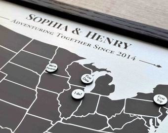 6th Anniversary Gift for Him and Her • Iron Map with Custom Memory Markers • 6 Year Anniversary Gift Idea • Iron Wedding Anniversary Present