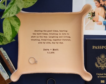 Leather Anniversary Gift / Personalized Tray / 3rd Anniversary Gift for Him or Her / Catchall tray with initials & wedding date / Valet