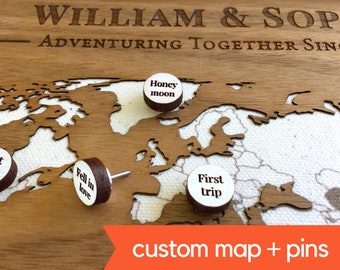 5th Anniversary Gift Idea- Wood Map with Personalized Milestone Pins -  Wood anniversary- 5 year wedding anniversary