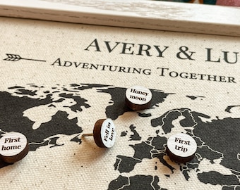 Custom Linen Map with Personalized Pins • 4th Anniversary Gifts for Men • Custom Push Pins • Linen Anniversary Gift for Him