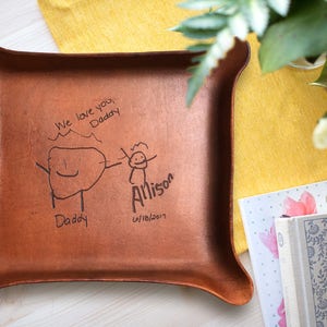 YOUR Kids Handwriting / Personalized Gift for Grandpa / Leather Tray with Handwriting / Unique Gift from Grandkids to Grandpa image 5