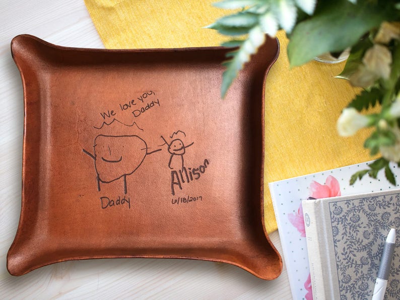 YOUR Kids Handwriting / Personalized Gift for Grandpa / Leather Tray with Handwriting / Unique Gift from Grandkids to Grandpa image 5