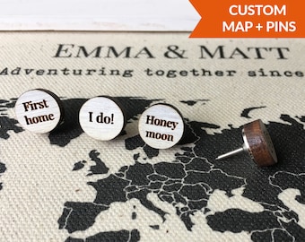 Adventuring Together • Cotton Anniversary Gifts for Him • 2nd Anniversary Gifts • Custom Cotton Map with Personalized Pins