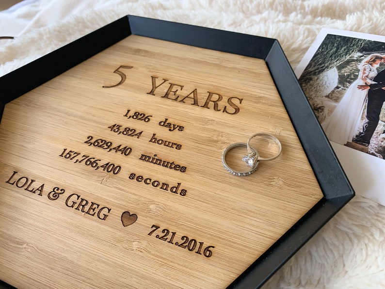 5 Years Wood Anniversary Gift Custom Wood Bamboo Tray 5th Anniversary Gift Idea Engraved wood catchall tray image 3