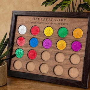 AA Recovery Coin Holder - Sobriety Gift for Him or Her - Addiction Recovery Gift Idea - Sobriety Anniversary Gift - Wooden AA Chip Display
