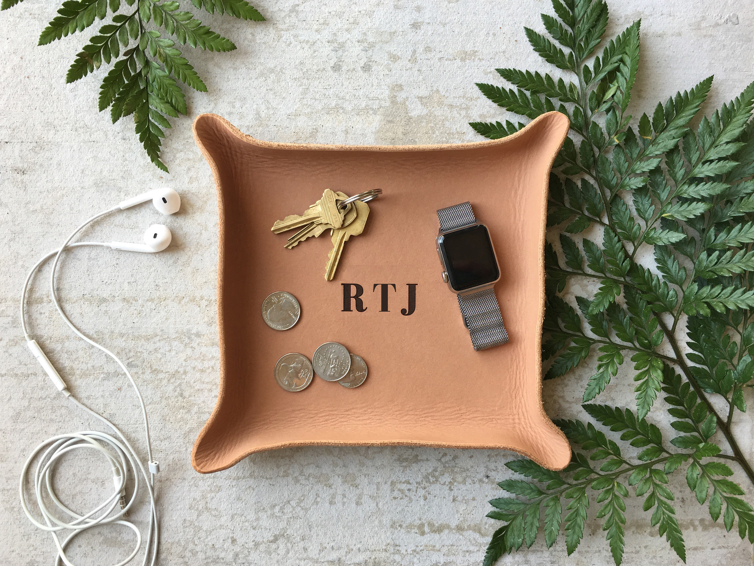 Cadeau Personnalisé Pour Grand-Père/Plateau en Cuir Monogramme Personnalisé avec Initiales Cadeau de