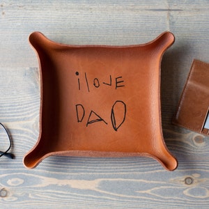 YOUR Kids Drawing or Handwriting / Personalized Christmas Gift for Dad / Heirloom Leather Tray / Meaningful Gifts for Dad image 5