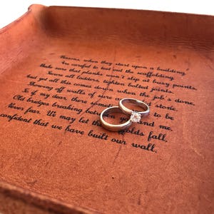 Unique Christmas Gift for Husband / Leather Tray with Vows or Song / Unique Gift for Husband / Custom Leather Catchall Tray /Gifts for Men