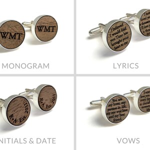 5 Year Anniversary Gift // Personalized Walnut Wood Cufflinks // Wood Anniversary Gifts for Him // Your initials and wedding date engraved image 4