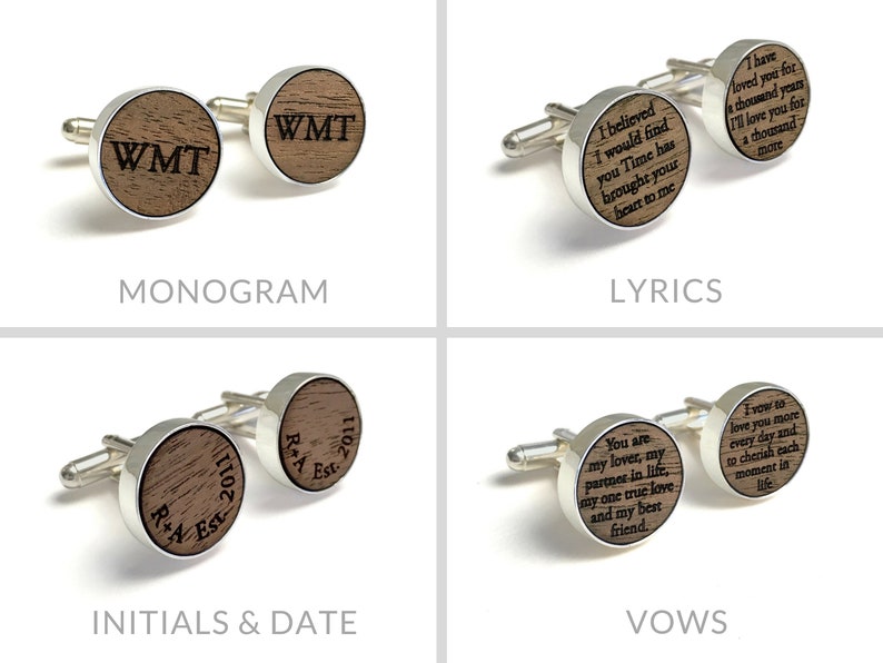 5 Year Anniversary Gift // Personalized Walnut Wood Cufflinks // Wood Anniversary Gifts for Him // Your initials and wedding date engraved image 4