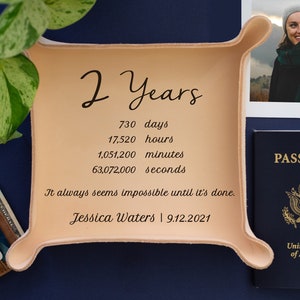 Sobriety Gifts for Him - 1 Year Sober - Recovery Gift Idea - Sobriety Anniversary Gift - Leather Catchall Tray with Countdown - Personalized image 2