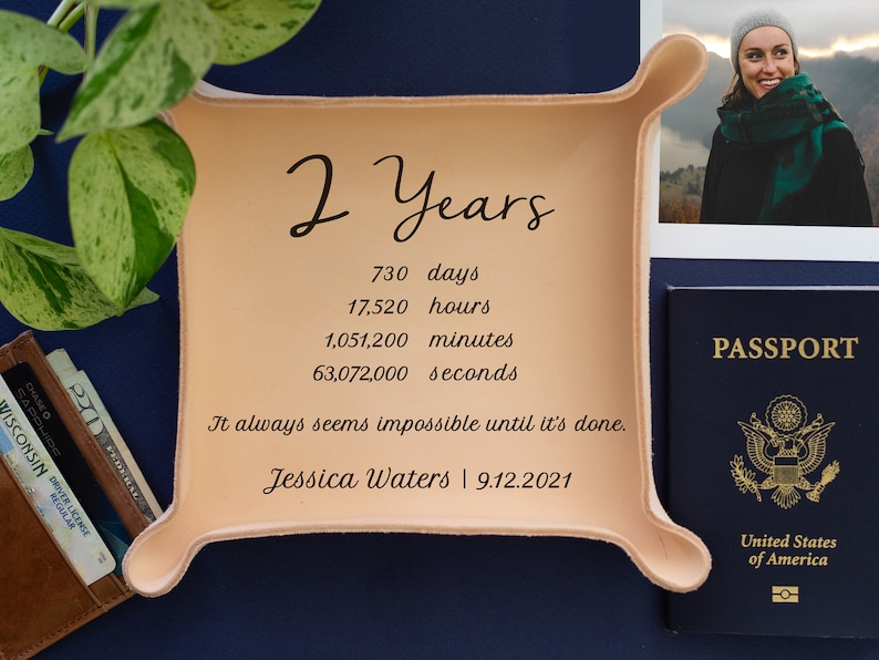 Sobriety Gifts for Him - 1 Year Sober - Recovery Gift Idea - Sobriety Anniversary Gift - Leather Catchall Tray with Countdown - Personalized image 2