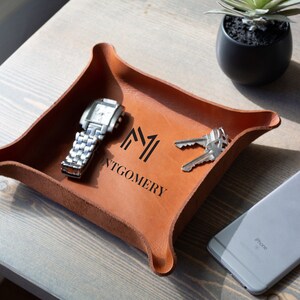 Corporate Holiday Gifts / Brown Leather Catchall Tray / Gift for Boss, Board Member, CEO or employee / Corporate Gift Ideas with Logo image 4
