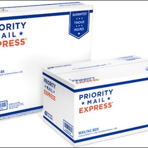 May include: Two white Priority Mail Express shipping boxes with blue and red accents. The boxes are labeled "Priority Mail Express" and "Mailing Box".