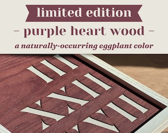 5th Anniversary Gift Idea- 5 Years- Romantic Wood Anniversary Gift Ideas - Purple Heart Wood Art - Roman Numerals