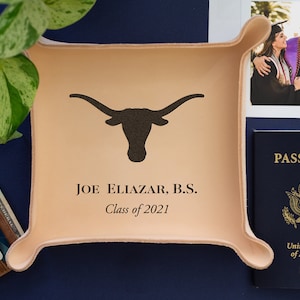 College Graduate Gift / Custom Leather Tray / Graduation Gift Ideas / Custom gift with University Seal, name / Class of 2024 image 2