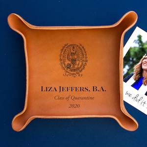 College Graduate Gift / Custom Leather Tray / Graduation Gift Ideas / Custom gift with University Seal, name / Class of 2021 Brown