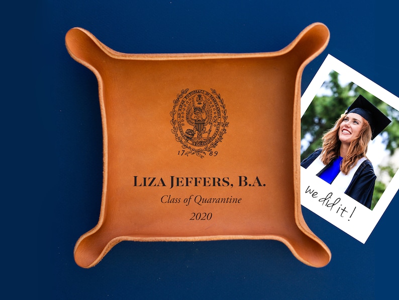 College Graduate Gift / Custom Leather Tray / Graduation Gift Ideas / Custom gift with University Seal, name / Class of 2024 Brown