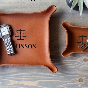 Corporate Holiday Gifts / Brown Leather Catchall Tray / Gift for Boss, Board Member, CEO or employee / Corporate Gift Ideas with Logo image 1