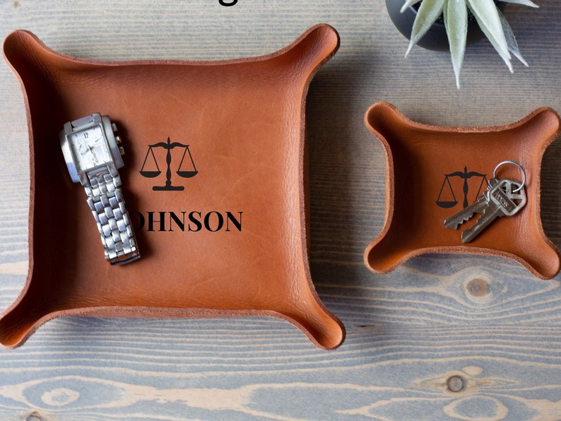 Corporate Holiday Gifts / Brown Leather Catchall Tray / Gift for Boss, Board Member, CEO or employee / Corporate Gift Ideas with Logo image 1