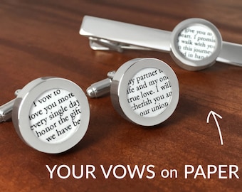 One Year Anniversary / First Anniversary Gift / 1st Anniversary for Him / Custom Cufflinks and Tie Clip Gift Set with Your Vows on PAPER