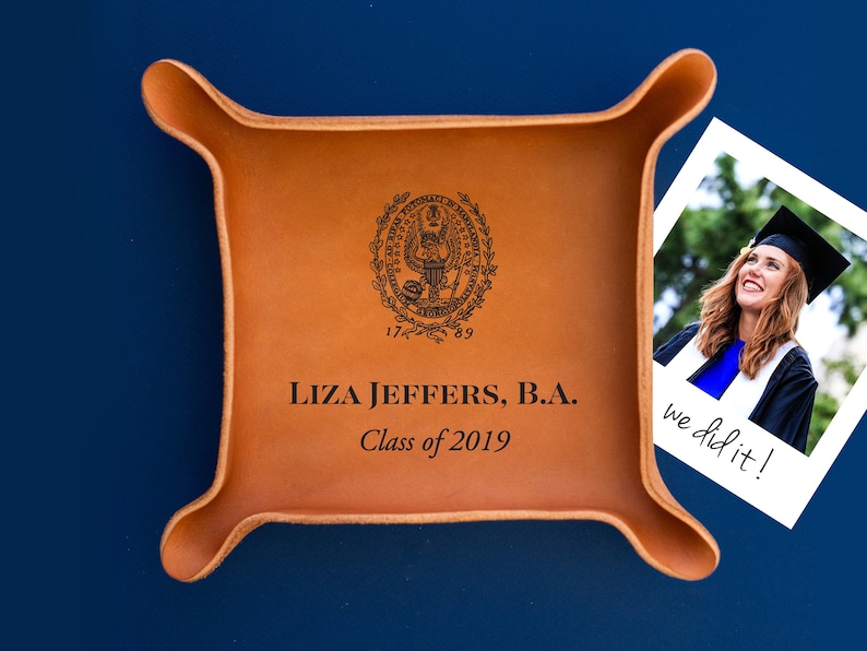 Personalized Leather Tray / Graduation Gift / Gift for College Graduate / Custom gift with University Seal / Genuine Leather/ Class of 2021 