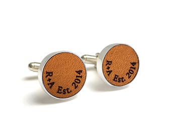 3 Year Anniversary Gift / Custom Leather Cufflinks / Personalized Leather Cufflinks with Wedding Date and Initials / 3rd Anniversary Him