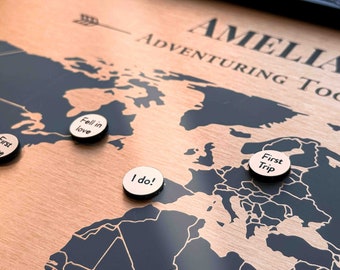 Regalo de 22º aniversario • Mapa en tono cobre con marcadores personalizados • Regalo de aniversario de bodas en cobre