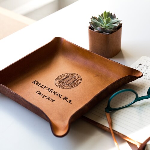 College Graduate Gift / Custom Leather Tray / Graduation Gift Ideas / Custom gift with University Seal, name / Class of 2021