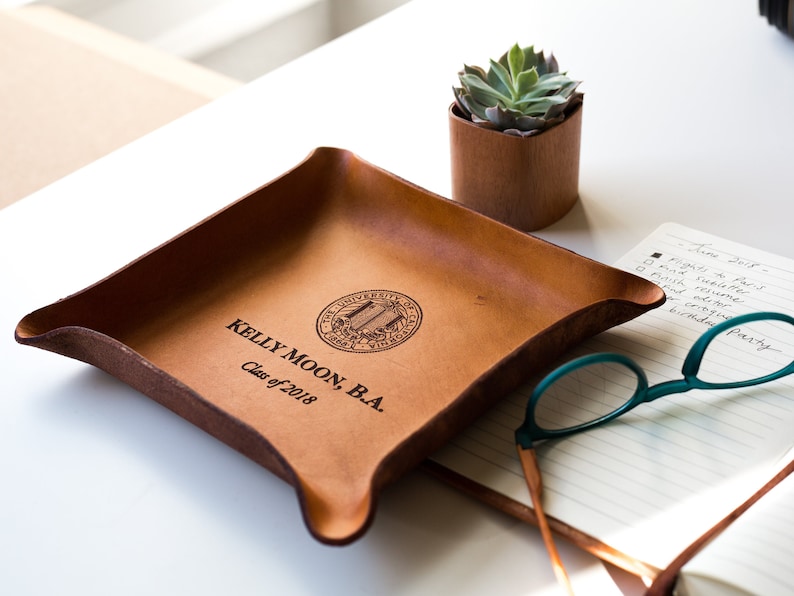 College Graduate Gift / Custom Leather Tray / Graduation Gift Ideas / Custom gift with University Seal, name / Class of 2024 image 1