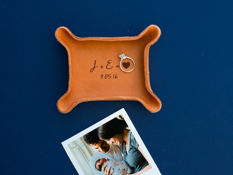 YOUR Kids Drawing or Handwriting / Personalized Father's Day Gift for Dad / Heirloom Leather Tray / Unique Gifts for Men / Meaningful Gifts SMALL RING TRAY- 3x4