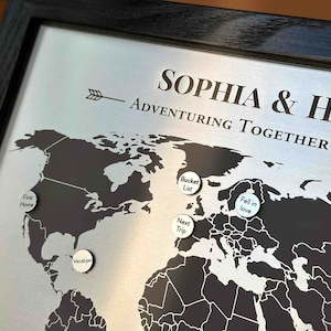 11 Year Anniversary Gift Idea • Steel Map with Custom Memory Markers • 11th Anniversary Gift for Him and Her • Steel Anniversary Present