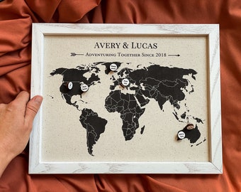 Custom Cotton Map with Pins - 2nd anniversary gift - cotton anniversary gifts- 2 year wedding anniversary presents - custom push pins