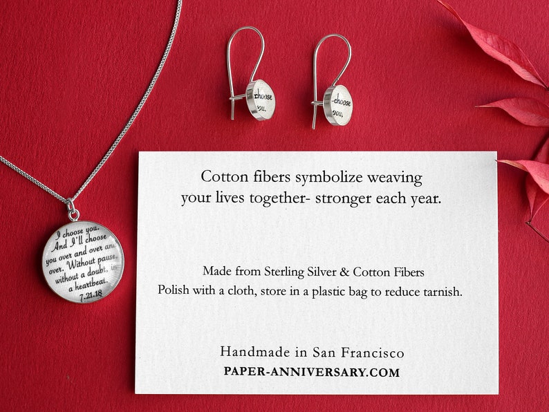 Cotton Anniversary Gift for Wife / Personalized Necklace with your Wedding Vows or Lyrics on COTTON / 2nd Anniversary Gift for Her / Woman image 3