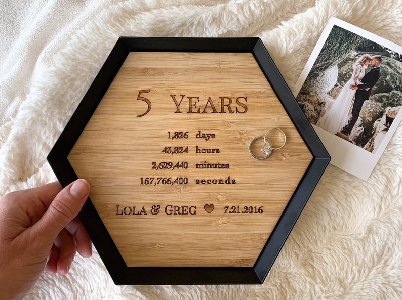 5 Years Wood Anniversary Gift Custom Wood Bamboo Tray 5th Anniversary Gift Idea Engraved wood catchall tray image 1