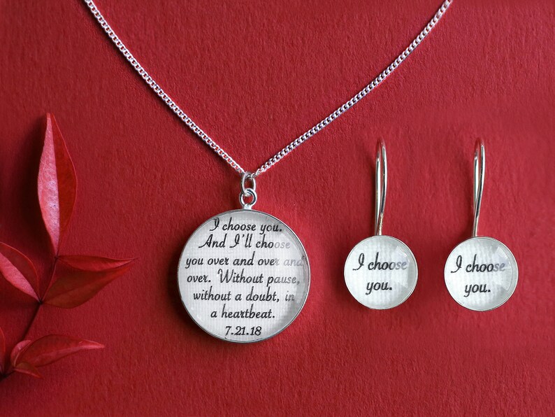 Cotton Anniversary Gift for Wife / Personalized Necklace with your Wedding Vows or Lyrics on COTTON / 2nd Anniversary Gift for Her / Woman Earrings + Necklace