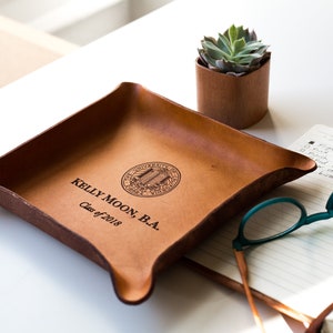 College Graduation Gift / Personalized Leather Tray / Gift for Graduate / Custom gift with University Seal / Genuine Leather / Class of 2024 image 5
