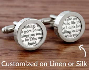 Silk Anniversary / 4-Year Anniversary Gifts/ 4th Anniversary /Custom Cufflinks with your Song on SILK or LINEN