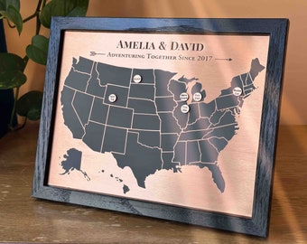 22 Year Anniversary Gift Idea • Copper Map with Custom Memory Markers • 22nd Anniversary Gift for Him and Her • Copper Anniversary Present
