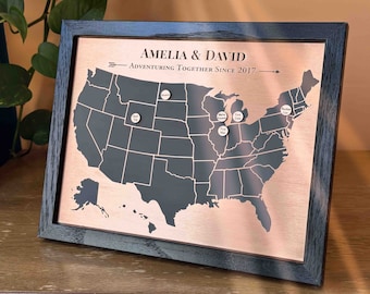 Idea de regalo para el 22.º aniversario • Mapa en tono cobre con marcadores de memoria personalizados • Regalo de aniversario en tono cobre