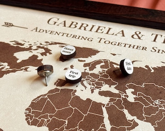 Leather Map with Custom Pins • 3rd Anniversary Gift for Her • Leather Anniversary Gifts for Women • Adventuring Together
