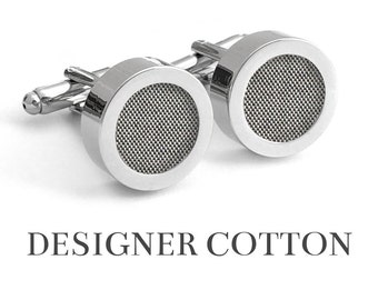 2nd Anniversary Gifts for Men // PARIS GREY // Second Anniversary Gift for Him / Silver Cufflinks with Designer Grey Cotton Shirting Fabric