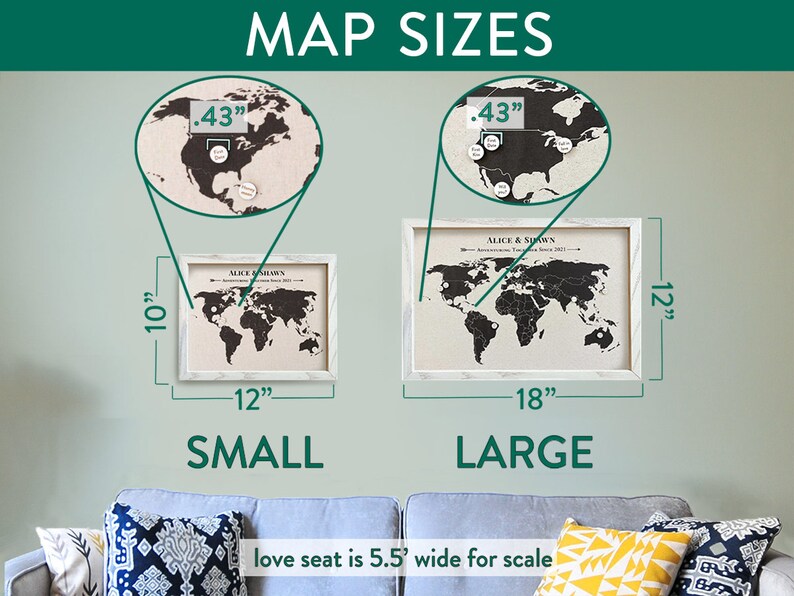 Custom Cotton Map with Pins Cotton Anniversary Gift for Her 2nd Anniversary Gifts for Women Adventuring Together image 3