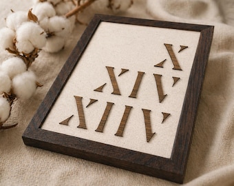 2nd Anniversary Gift for Him • Wedding Date on Cotton • Wood Roman Numerals on Organic Cotton • 2 Year Anniversary Gifts for Men