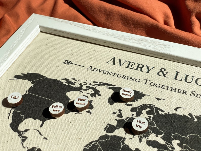 Custom Cotton Map with Pins Cotton Anniversary Gift for Her 2nd Anniversary Gifts for Women Adventuring Together image 6