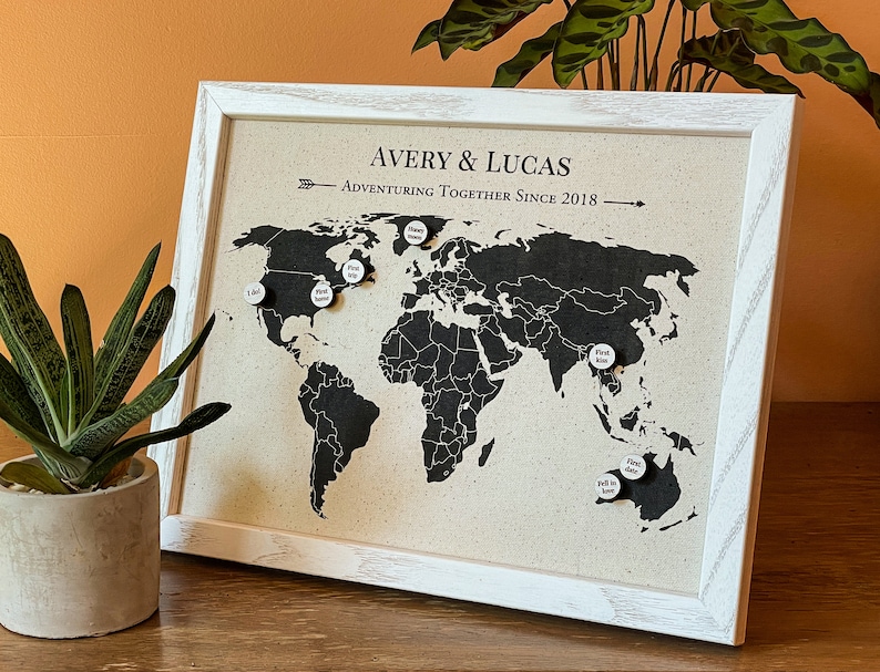 Custom Cotton Map with Pins Cotton Anniversary Gift for Her 2nd Anniversary Gifts for Women Adventuring Together image 7