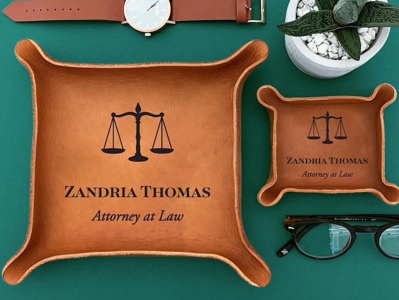 Lawyer Gift / Bar Exam Gift / Gift for Attorney at Law / Scales of Justice / Personalized Leather Catchall Tray / Law School Graduation Gift Brown