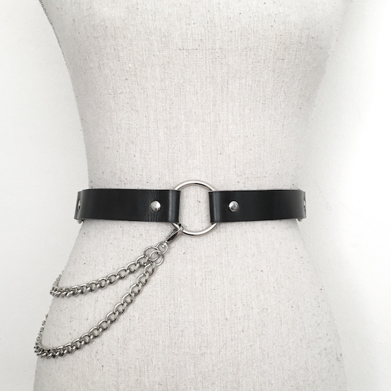 Genuine leather chain belt with o ring waist harness bondage